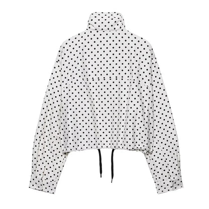 Polka Dot Print Short Coats Women's High Street Long Sleeve Jackets for Women 2026 Elegant Office Ladies Casual Outerwear
