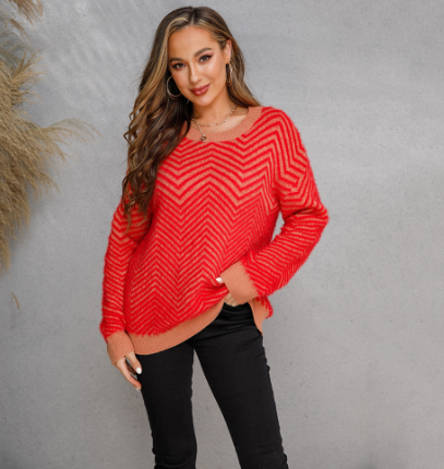 New Women's Long Sleeve Crew Neck Pullover Sweater