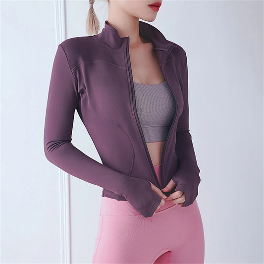 Fashion Zipper Sports Jacket Women's Long Sleeve Running Fitness Tight Top Solid Yoga Quick Drying Coat Casual Simple Clothing