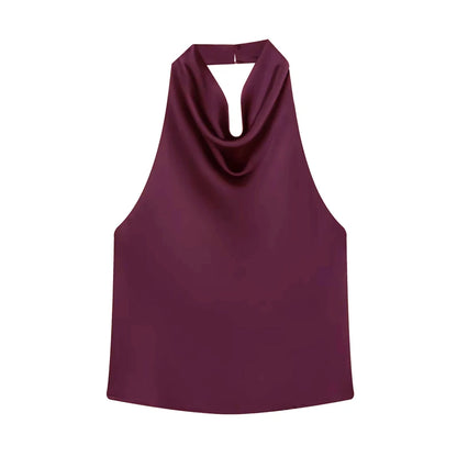 MUJER 2025 Halter Tops for Women Black Satin Backless Top Female Pink Summer Beach Top Woman off Shoulder Camisole Top Women