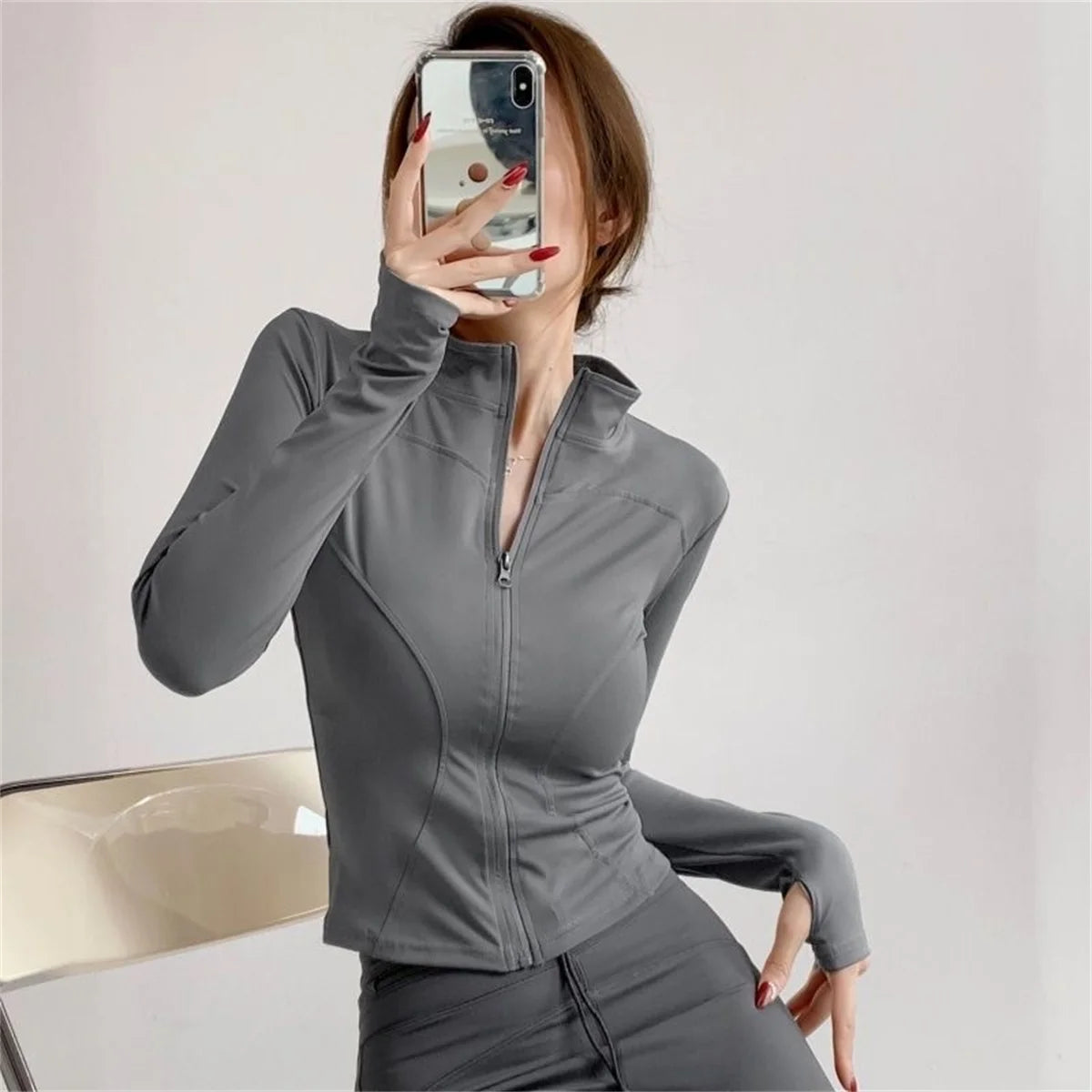 Fashion Zipper Sports Jacket Women's Long Sleeve Running Fitness Tight Top Solid Yoga Quick Drying Coat Casual Simple Clothing