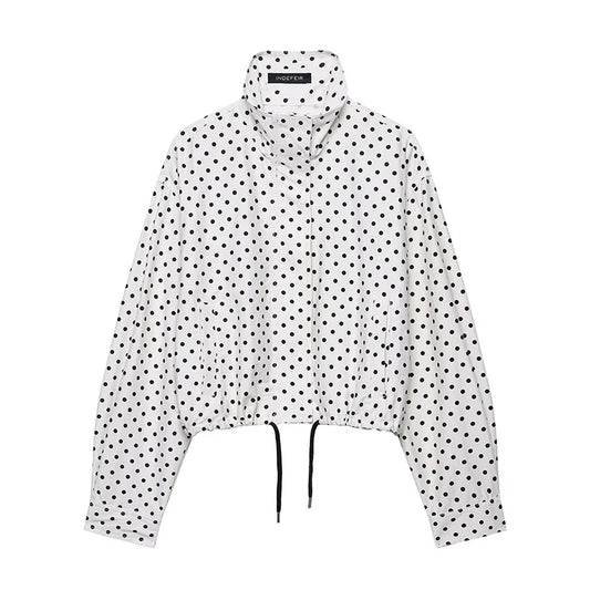 Polka Dot Print Short Coats Women's High Street Long Sleeve Jackets for Women 2026 Elegant Office Ladies Casual Outerwear