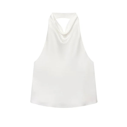 MUJER 2025 Halter Tops for Women Black Satin Backless Top Female Pink Summer Beach Top Woman off Shoulder Camisole Top Women