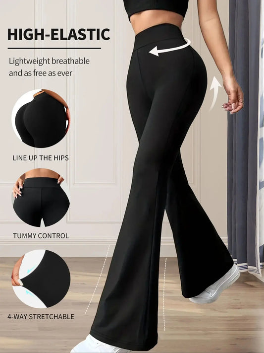 Women's spring and summer high waisted tight fitting flared pants, slim leg long black pants, thin wide leg pants for slim women